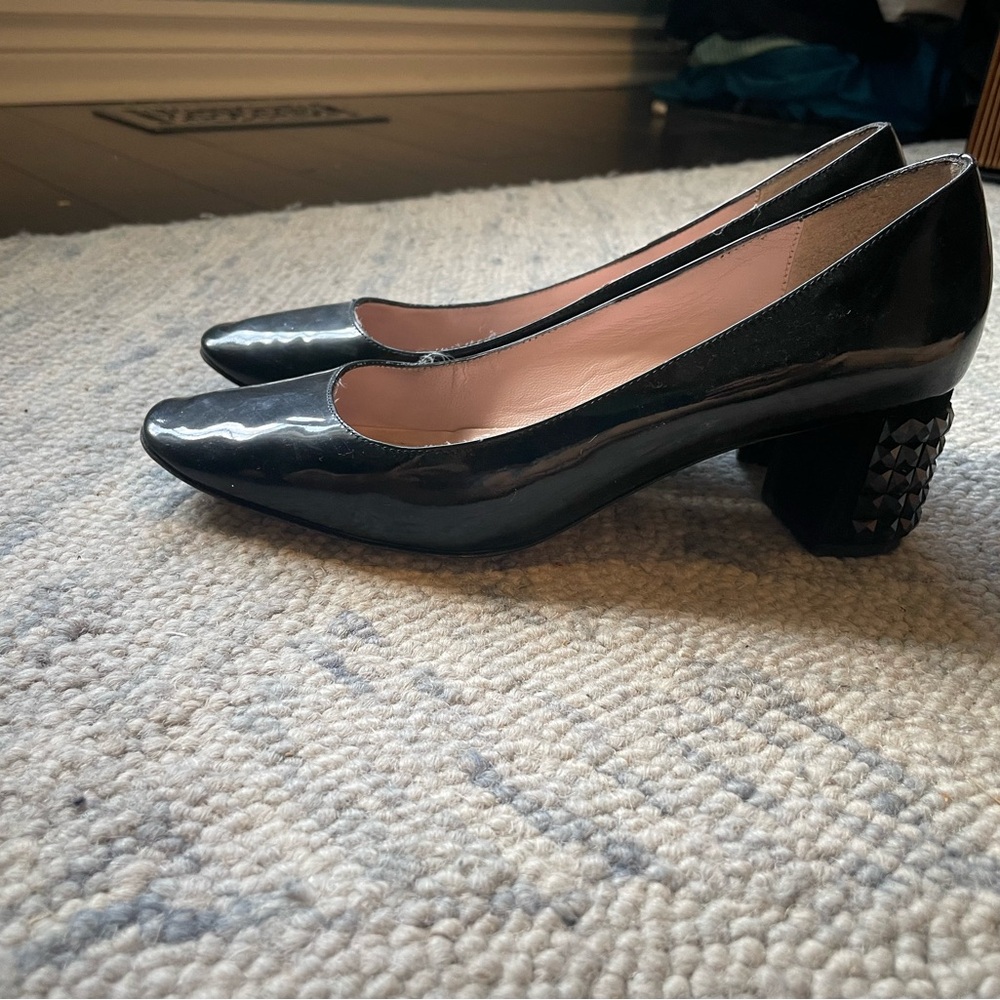 Kate Spade Black Patent Heels with Textured Block Heel